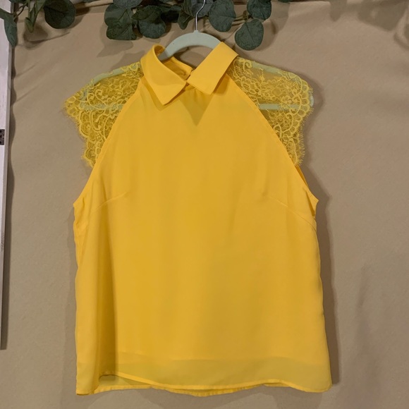 Tops - Bright Yellow Top with Lace Detail Cap Sleeves | ☀️sz M